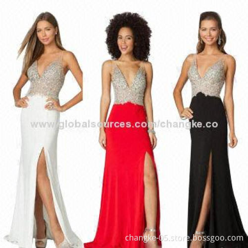 Prom dresses, deep V neckline, sexy open back